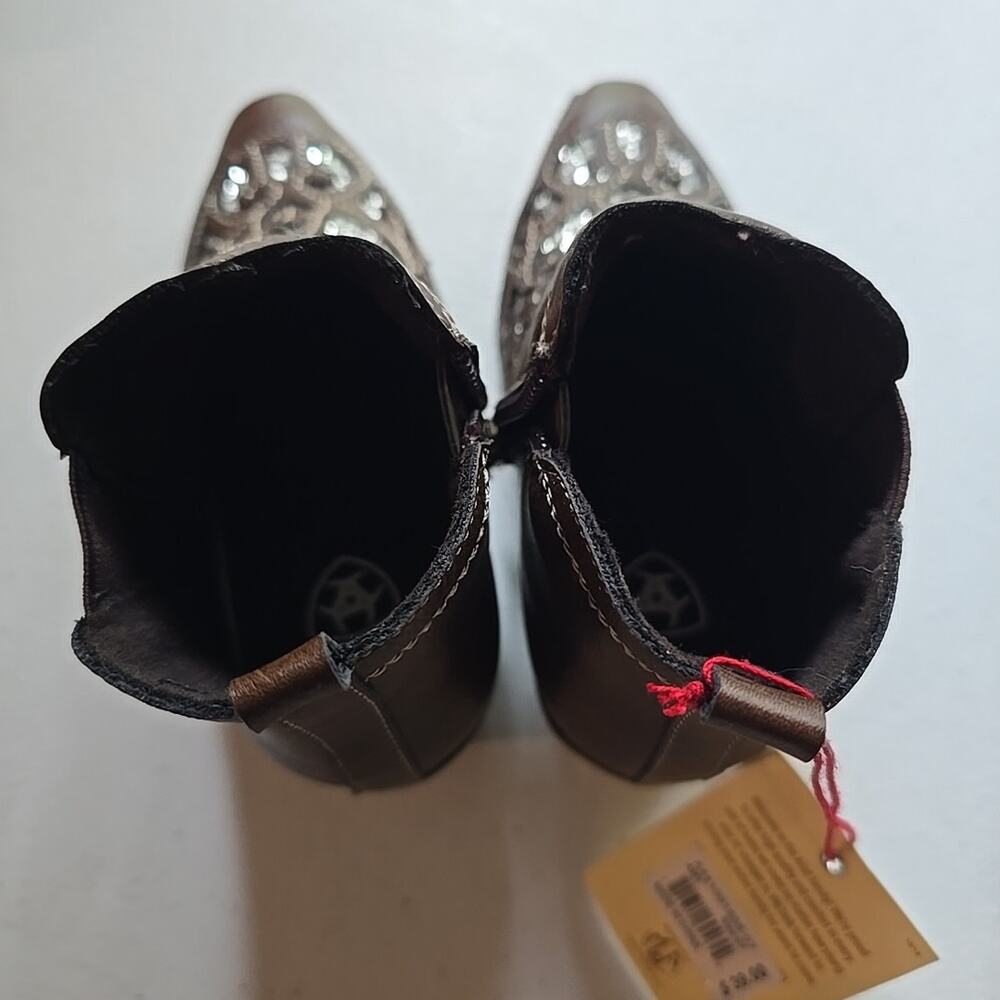 Ariat Lil Stompers Girls Dixon Amy Silver Glitter Inlay Tan Booties‎ Size 6 NWT - Picture 3 of 5